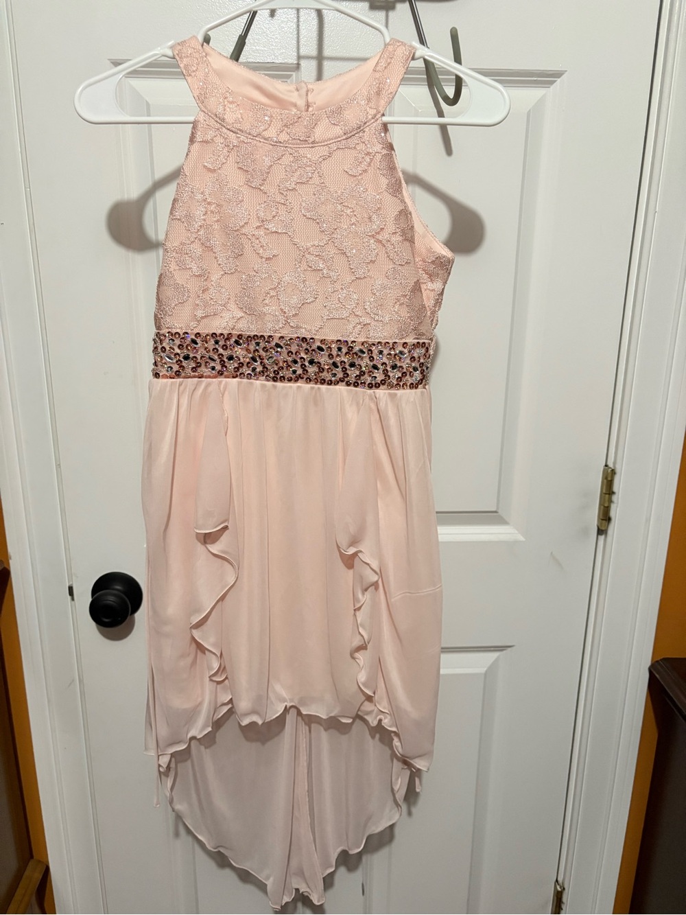 My Michelle Pale Pink Lace & Beaded High-Low Dress